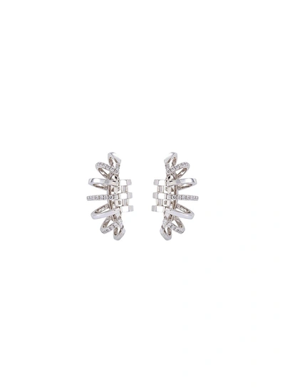 Dauphin Diamond 18k White Gold Cage Clip Earrings In Metallic
