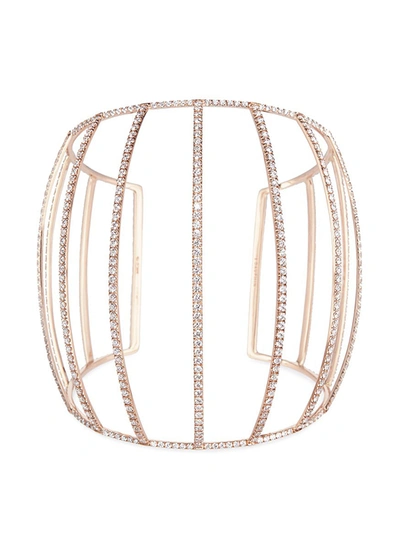 Dauphin White Diamond 18k Rose Gold Caged Cuff In Metallic