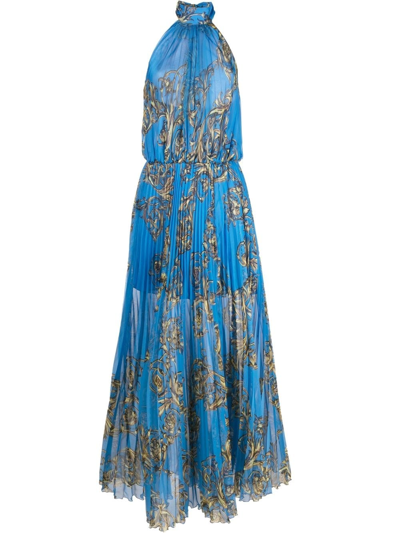Versace Jeans Couture Garland-print Halterneck Maxi Dress In Blue