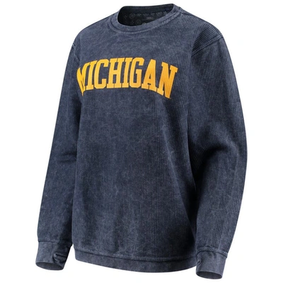 Pressbox Navy Michigan Wolverines Comfy Cord Vintage Wash Basic Arch Pullover Sweatshirt