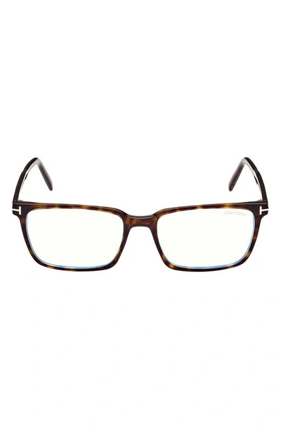 Tom Ford 55mm Rectangular Blue Light Blocking Glasses In Dark Havana