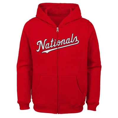 Outerstuff Kids' Youth Red Washington Nationals Team Color Wordmark Full-zip Hoodie