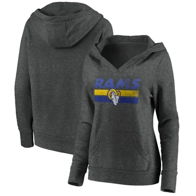 Fanatics Branded Heathered Charcoal Los Angeles Rams First String V-neck Pullover Hoodie In Heather Charcoal