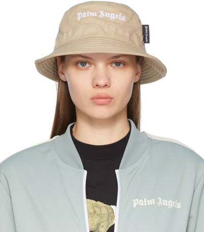 Palm Angels Logo-embroidered Cotton-canvas Bucket Hat In Beige