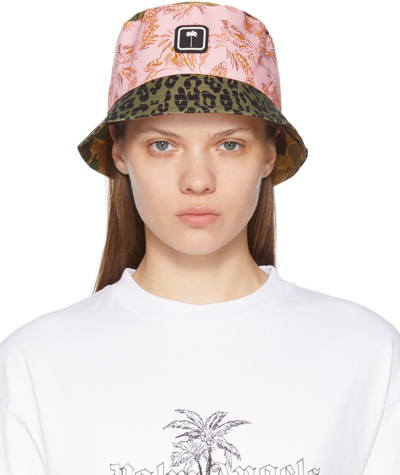 Palm Angels Mixed Prints Logo-patch Canvas Bucket Hat In Multi
