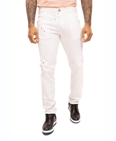 Ron Tomson Men's Modern Splattered Stripe Jeans In White