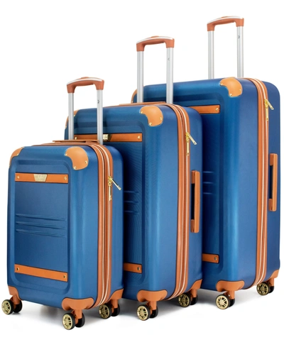 V19.69 Italia Vintage-like Expandable Retro Luggage Set, 3 Piece In Blue