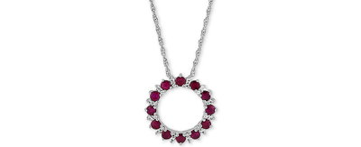 Macy's Ruby (1-1/5 Ct. T.w.) & White Topaz (1/10 Ct. T.w.) Circle 18" Pendant Necklace In Sterling Silver In Red