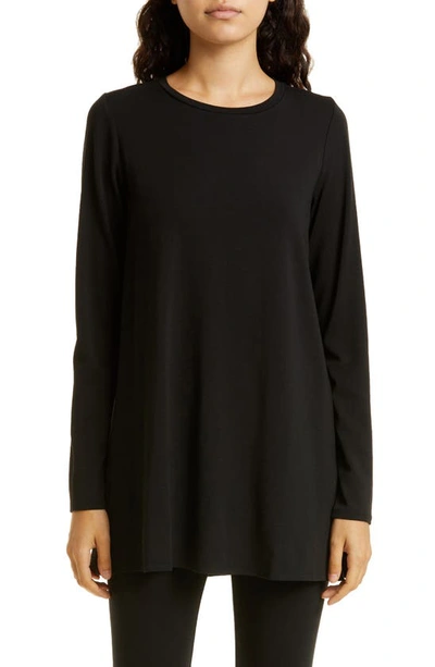 Eileen Fisher Petite Long Sleeve Crewneck Tunic In Black