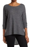 Go Couture Boatneck Hi-low Tunic Sweater In Charcoal Print 1