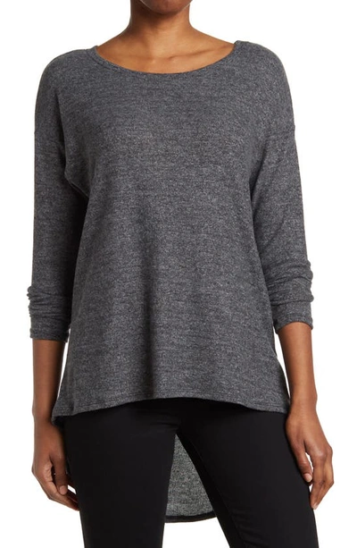 Go Couture Boatneck Hi-low Tunic Sweater In Charcoal Print 1