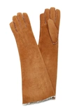 Maison Fabre Suede And Shearling Long Gloves In Brown