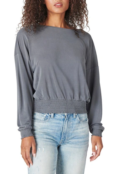 Lucky Brand Smock Waist Long Sleeve T-shirt In Smoked Pearl