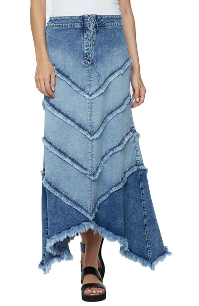 Wash Lab Denim Chevron Denim Maxi Skirt In Twilight Blue