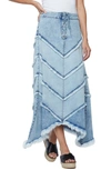 Wash Lab Denim Chevron Denim Maxi Skirt In Star Blue