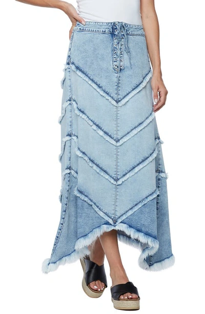 Wash Lab Denim Chevron Denim Maxi Skirt In Star Blue