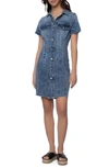 Wash Lab Denim Tie One On Short Sleeve Denim Minidress In Amazing Blue