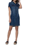Wash Lab Denim Tie One On Short Sleeve Denim Minidress In North Blue