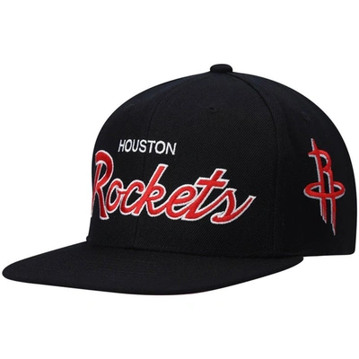 Mitchell & Ness Men's  Black Houston Rockets Hardwood Classics Script 2.0 Snapback Hat
