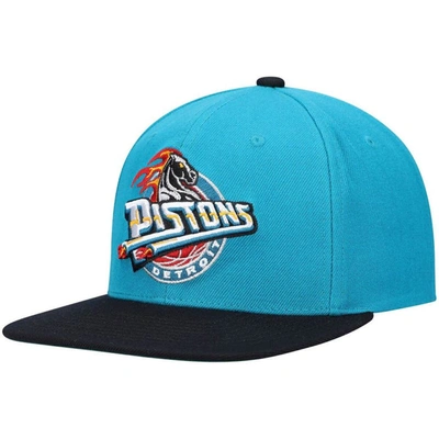 Mitchell & Ness Men's  Teal, Black Detroit Pistons Hardwood Classics Team Two-tone 2.0 Snapback Hat In Teal,black