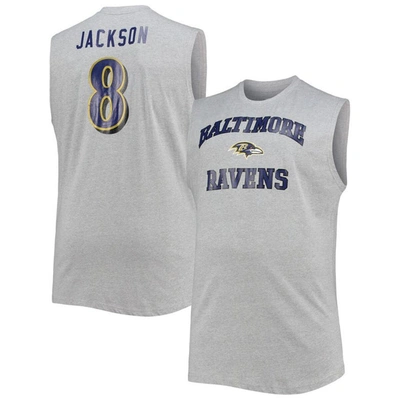 Profile Lamar Jackson Heathered Grey Baltimore Ravens Big & Tall Player Name & Number Muscle Tank Top In Heather Grey