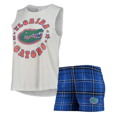 Concepts Sport Women's  Royal, White Florida Gators Ultimate Flannel Tank Top And Shorts Sleep Set In Royal,white
