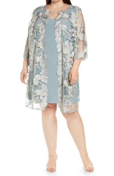 Alex Evenings Embroidered Lace Mock Jacket Cocktail Dress In Ice Sage