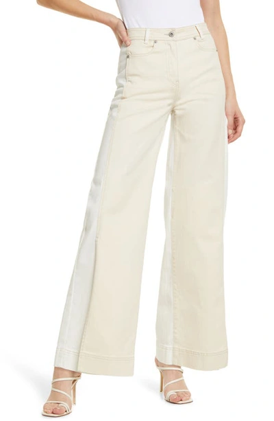 Something Navy Two-tone High Waist Wide Leg Jeans In Ivory