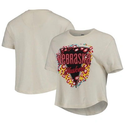 Pressbox Cream Nebraska Huskers Taylor Animal Print Cropped T-shirt