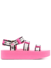 Chiara Ferragni Eva Logomania Sandal Double Strip Forward More Strip To The Ankle In Pink