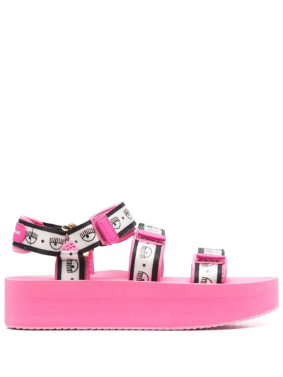 Chiara Ferragni Logomania Touch-strap Sandals In Pink
