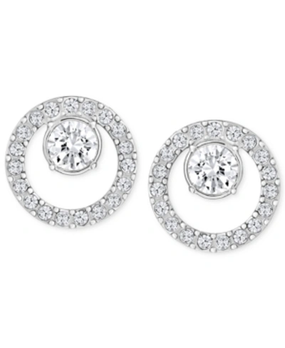 Swarovski Pave Circle And Crystal Stud Earrings In White