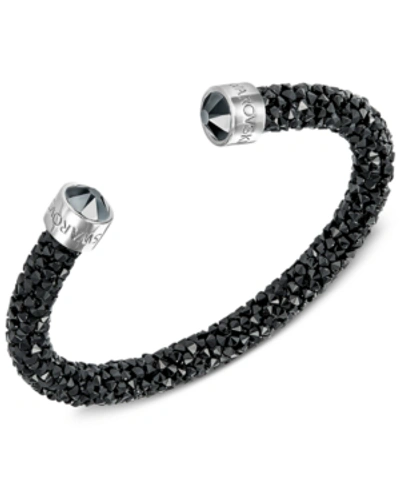 Swarovski Silver-tone Black Crystal And Crystaldust Open Cuff Bracelet In Dark Gray
