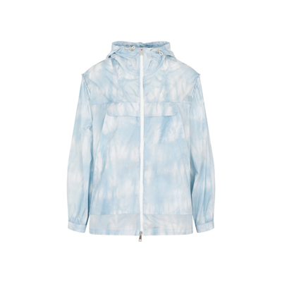 Moncler Printed Zip-up Hooded Jacket In Blue