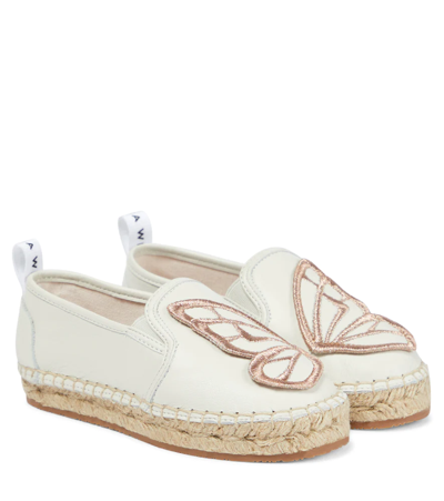 Sophia Webster Mini Kids' Butterfly-embroidered Leather Espadrilles In White & Gold