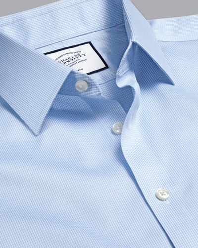Charles Tyrwhitt Non-iron Puppytooth Cotton Dress Shirt In Blue
