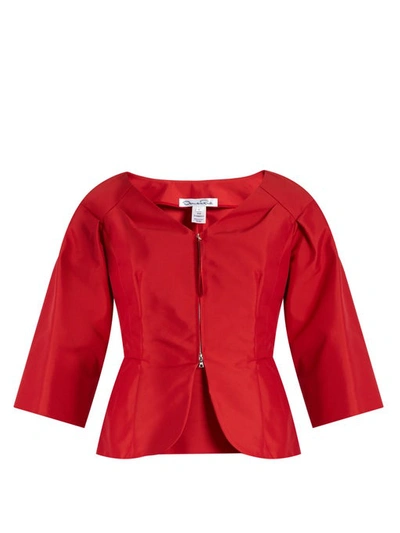 Oscar De La Renta V-neck Techno Cotton-blend Jacket In Ruby