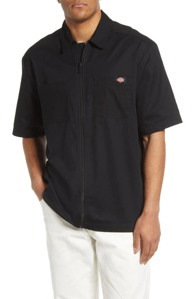 Dickies Short Sleeve Zip Front Work Shirt In Black