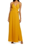 Wayf The Angelina Slit Wrap Gown In Marigold