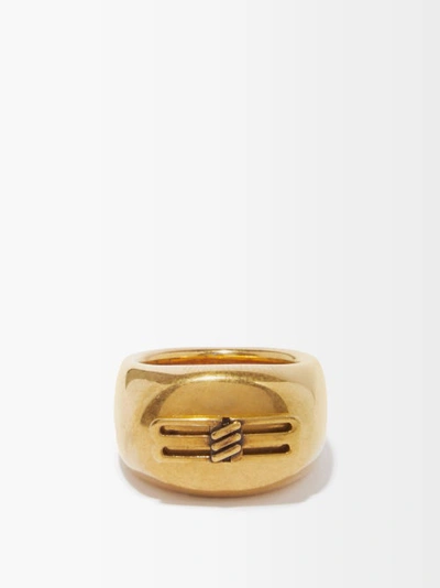 Balenciaga License Bb-plaque Signet Ring In Gold