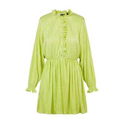 Rotate Birger Christensen Rotate Ivy Pleated Long Sleeved Dress In Sunny Lime