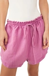 Free People Mirella Linen & Cotton Drawstring Shorts In Pink Plum