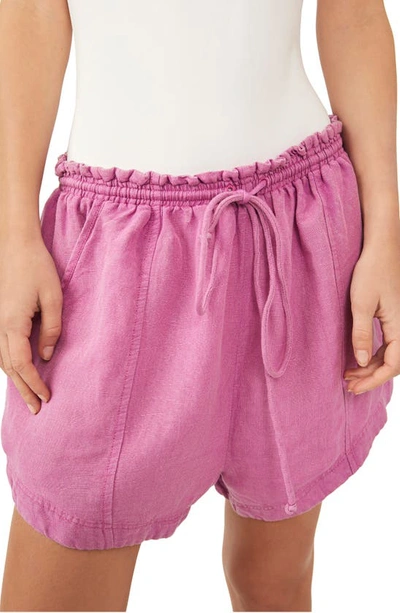 Free People Mirella Linen & Cotton Drawstring Shorts In Pink Plum