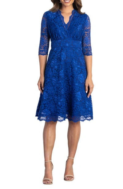 Kiyonna Missy Lace Elbow Sleeve Dress In Sapphire