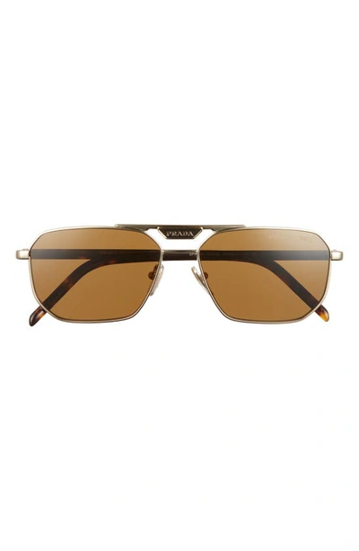 Prada 57mm Polarized Rectangular Sunglasses In Pale Gold