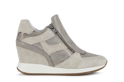 Geox Nydame Mixed Leather Wedge Sneakers In Beige | ModeSens