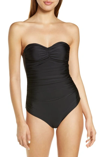 Ganni Core Gathered One-piece Swimsuit In Black
