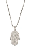 Eye Candy Los Angeles Hamsa Cz Pavé Pendant Necklace In Silver