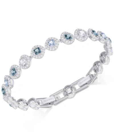 Swarovski Silver-tone Halo & Crystal Link Bracelet In Blue/silver