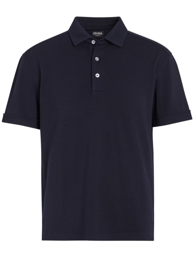 Zegna Short-sleeve Polo Shirt In Navy Blue